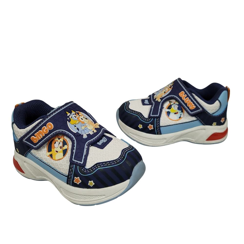 Bluey Bingo Light Up Sneakers Toddler Size 7 Ground Up EUC Shoes White Blue
